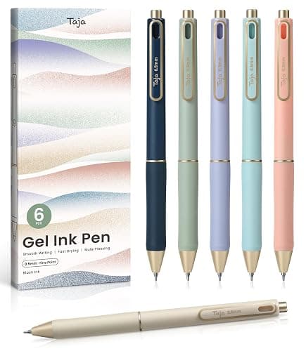 Taja Gel Pens, 6 Pcs Quick Dry Black Gel Ink Pens, 0.5mm Fine Point Smooth Writing Pens for Journaling and Note Taking, Cute Aesthetic Pens for Women & Men-Pastel - Image 1