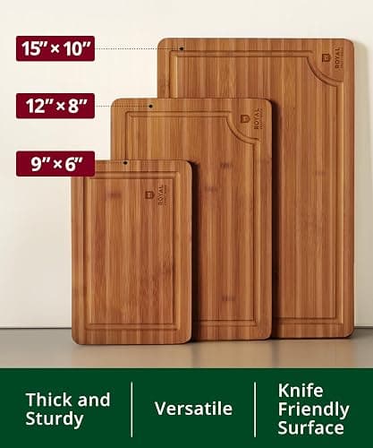 ROYAL CRAFT WOOD Wooden Cutting Boards for Kitchen Appliances - Non Toxic Bamboo Wood Cutting Board Set with Deep Juice Groove, Side Handles, Charcuterie & Butcher Block for Meat, Meal Prep & Serving thumbnail 3