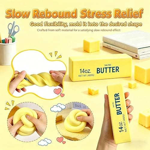 Giant Butter Squishy 2026 New 14oz TPR Butter and Cheese Squishy Soft Squeeze Stress Balls for Stress Relief Anxiety Sensory Gifts for Adults Anxiety Relief Party Favors (1pcs) thumbnail 3