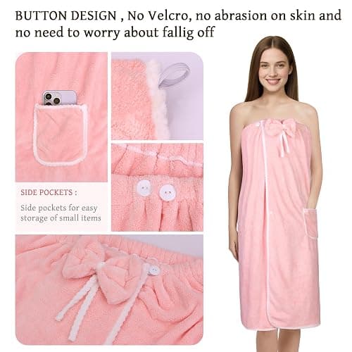 Towel Wrap Women Shower Robe Adjustable Closure Bathrobe with Hair Drying Towel & Spa Wraps thumbnail 5
