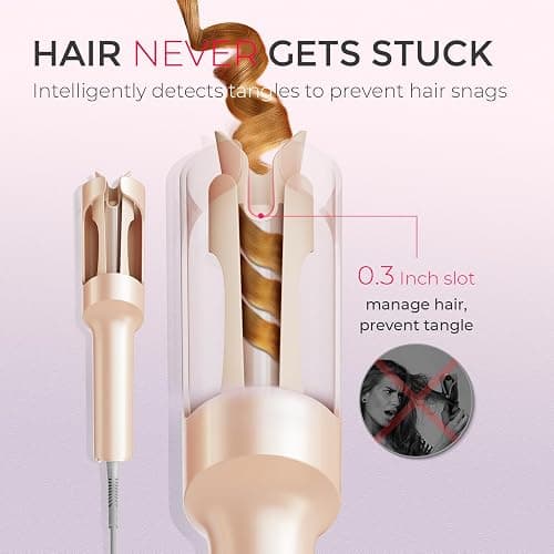 TYMO Automatic Rotating Curling Iron - TYMO CURLPRO Beach Waves Curling Wand, Portable Hair Curler, 500 Million Ionic, Dual Voltage & Lightweight for Travel, Ceramic Coating, 1 Inch, Peach thumbnail 6