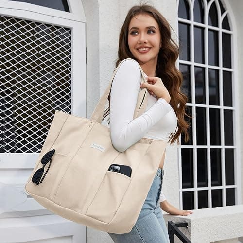 HOMESPON Large Canvas Tote Bag for Women Everything Bag with Pockets and Laptop Sleeve thumbnail 2