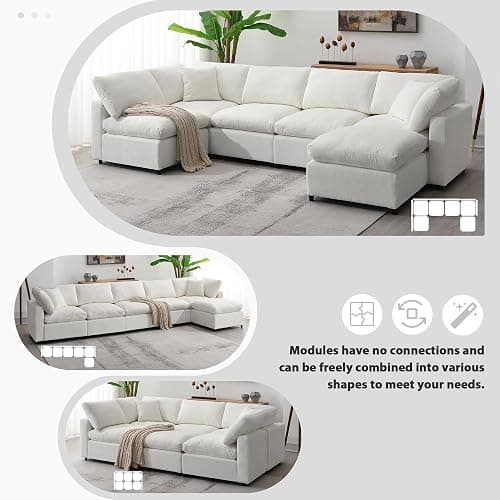 Oversized U-Shaped Modular Sectional Sofa Full Foam Cushions Deep Seat Reversible Chaises Cloud Couch Living Room Convertible Sleeper Chenille Upholstered Sofabed with Movable Ottomans thumbnail 7