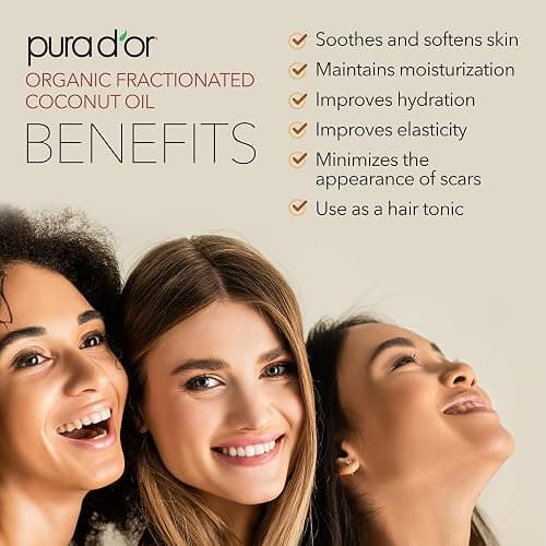 PURA D'OR 16.9 Oz ORGANIC Fractionated Coconut Oil (GLASS BOTTLE) USDA Certified MCT Oil – Therapeutic, Lightweight Moisturizer – Hexane Free Carrier Oil For Essential Oils, Massage – Face, Hair, Body thumbnail 2