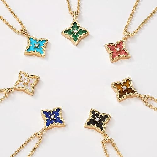 Fettero Gold Clover Necklace for Women Dainty 14K Gold Plated CZ Pendant Necklace Adjustable Chain Choker Charm Colorful Clover Pendant Lucky Necklaces for Women Jewelry thumbnail 7