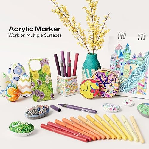 MemOffice Direct Liquid Acrylic Paint Markers, 24 Colors Brush Tip Pens with Carrying Case, No Bleed, Waterproof, for Rock, Wood, Canvas, Glass, Fabric, DIY Crafts for Adults thumbnail 6