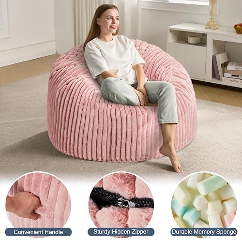 3ft Bean Bag Chairs for Adults Large Beanbag Chair with Stripe Plush Cover Big Bean Bag Chair for Living Room Bedroom Dorm Office thumbnail 4