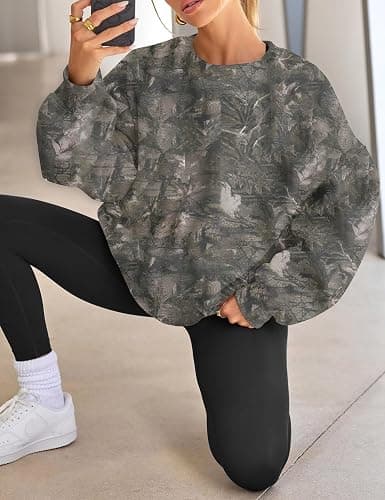 JEIBKOUY Womens Camo Sweatshirt Oversized Graphic Maple Leaf Print Crewneck Long Sleeve Y2k Trendy Fall Pullover Hoodies thumbnail 5