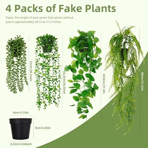 BELICOO Artificial Hanging Plant, 4 Pack Fake Plants with Pots, Hanging Artificial Plants Indoor, Fake Ivy Faux Plant for Indoors Outdoor Room Office Patio Wall Decor thumbnail 3