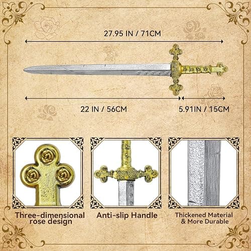 Crusader Knight Toy Sword,27.5" Plastics Sword Medieval Warrior Costume Accessories for Halloween Cosplay LARP,Props thumbnail 2