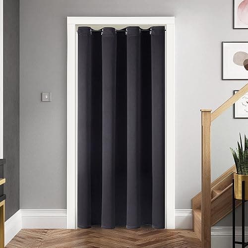 ChrisDowa Blackout Door Curtains for Doorway Privacy, Grommet Closet Curtains for Bedroom Closet Door, Thermal Insulated Temporary Doorway Cover Room Divider Drapes (1 Panel, Black, 52 x 80 Inch) thumbnail 7