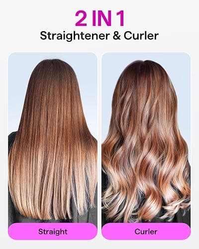 Wavytalk Professional Flat Iron Hair Straightener and Curler 2 in 1, Titanium Flat Iron for One-Pass Wonder 10S Fast Heat Up, Glide & Shine Straightener with Dual Voltage (1.18 Inch) thumbnail 3