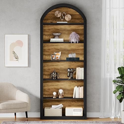 Tribesigns 6-Tier Black Arched Bookshelf, 77.16" Tall Arched Bookcase with Storage Shelves, Floor Standing Open Display Shelving Unit for Living Room, Bedroom, Home Office thumbnail 4
