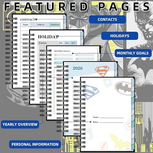Batman 2026 Planner – Superhero Undated Daily Weekly & Monthly Planner with Calendar & Holiday Tracker, Monthly Tabs, Habit Tracker, 12 Months Spiral Agenda Book for Office School Gift Supplies thumbnail 6