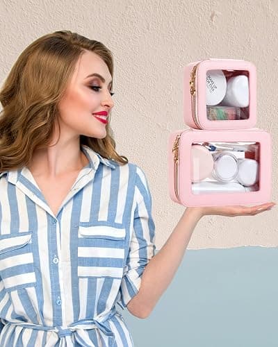 JRQCSJY Small Clear Makeup Bag for Purse, Cute Mini Clear Cosmetic Bag Case Organizer, TSA Approved Square Small Makeup Case Pouch with Zipper, Car Travel Purse Essentials for Women (Pink, S) thumbnail 6