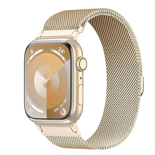 WANLISS Original Metal Milanese Loop Compatible with Apple Watch Band 38mm 40mm 41mm 42mm 44mm 45mm 49mm for Women Men, Magnetic Steel for iWatch Se Ultra Series 10 9 8 7 6 5 4 3 2 1,Champagne gold - Image 1