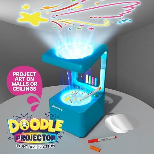 Discovery™ Doodle Projector Light Art Station – Includes 6 Dry-Erase Markers, 10 Reusable Drawing Discs, Project Drawings on Walls & Ceilings| Arts & Crafts Kit for Kids| Tracing Pad Coloring Toy Gift thumbnail 2