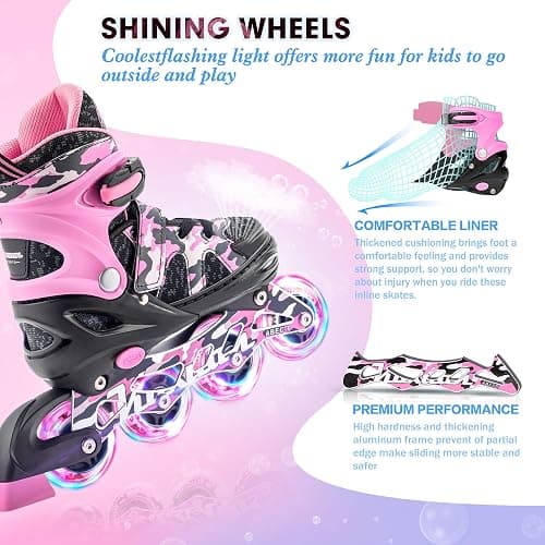Kuxuan Boys Adjustable Inline Skates with Light up Wheels, Fun Illuminating Skates for Kids Girls Youth thumbnail 3
