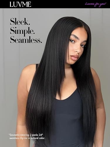 LUVME Silky Straight Seamless 2 Pack 220g 14Pcs Clip in Hair Extensions Full Max with 20inch Remy Human Hair Extensions, Natural Black 100% Real Soft Hair thumbnail 3