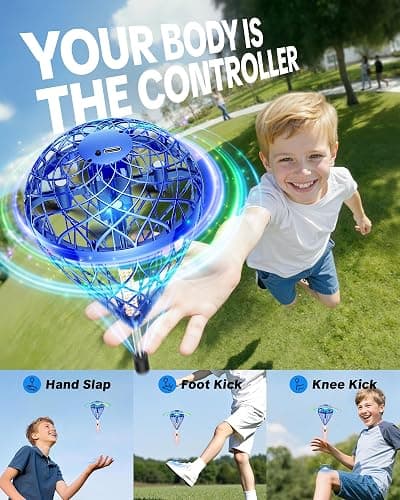 Flystars Flying Bouncing Toys, Next-Gen Pro 2025 Cosmic Globe Flying Orb Ball Motion-Control Hover Spinner with 3D Flips, Cool Interactive Gift Toy for Kids 6+ Boys Girls Teens(Blue-S) thumbnail 2