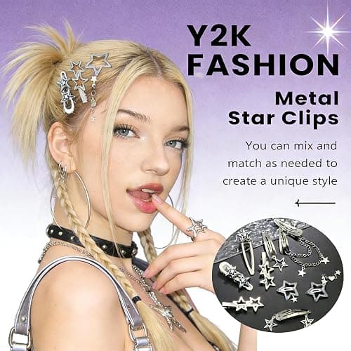 10PCS Y2K Silver Star Hair Clips, 8 Different Shapes Metal Pentagram Barrettes, Punk Kawaii 2000s Hair Clips Cute Y2K Accessories WomenStar Clips Hair for Women and Girls thumbnail 4