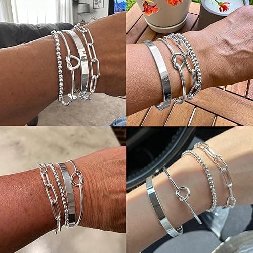 Reoxvo 14K Gold Plated Bangle Cuff Bracelets for Women Non Tarnish Gold Bracelet Stack Jewelry Set for Women Trendy thumbnail 4