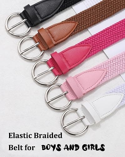 AWAYTR Girls Stretch Braided Belt - Kids Golf Softball Belt for 3-18 Years | Durable Pin Buckle With Easy No-Hole Fit, Ideal for School Uniforms & Casual Jeans thumbnail 6
