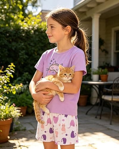Funnycokid Girls Pajamas Kids Pjs Size 7-14 | Top Tank Shorts Cute Summer 3 Pieces Nightwear Set thumbnail 2