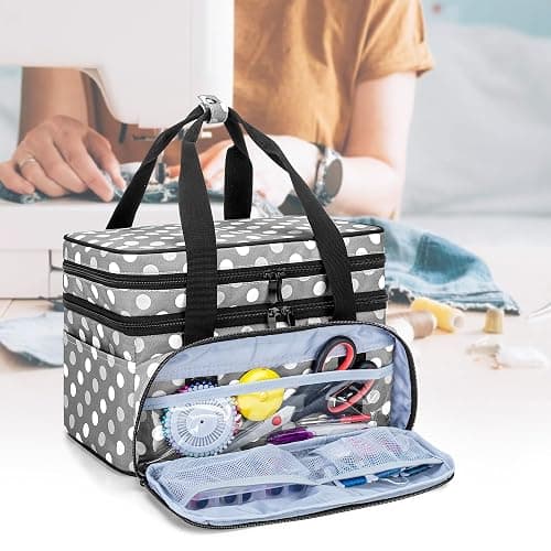 BAFASO Double Layer Sewing Accessories Organizer with 2 Detachable Pouches, Large Sewing Storage Bag for Sewing Tools (Bag ONLY), Polka Dots thumbnail 4