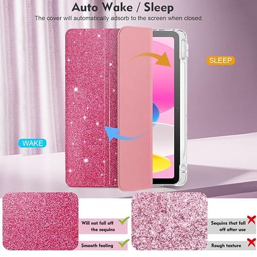 Aippdo Compatible iPad (A16) 11th Generation Case 11 Inch 2025, iPad 10th Generation Case 10.9 Inch 2022 with Pencil Holder,Glitter Cute Cover with Clear Sparkly Sequined Quicksand Back. (Rose Pink) thumbnail 4