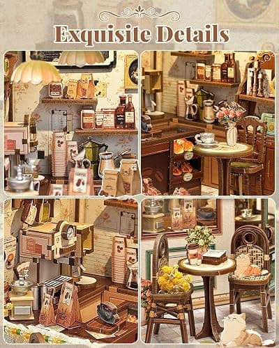 CUTEBEE Book Nook Kit - DIY Miniature House Dollhouse Kit for Adult and Teens, Booknook Bookshelf Decor Alley Model Build with LED Light, Gifts for Family and Friends (Sunny Cafe) thumbnail 6