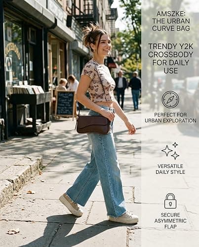 Amszke Shoulder Bag for Women Y2K Crossbody Purse PU Leather Underarm Handbag 2 Adjustable Strap for Daily Commute Travel thumbnail 6