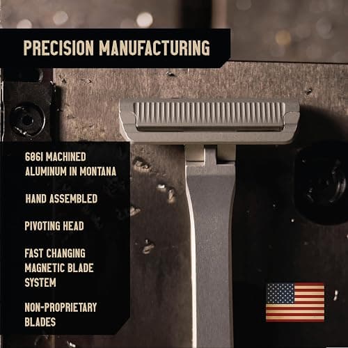 Proof Benchmark Single Blade Razor CNC Machined Aluminum Metal - Made in USA - Pivoting Head for a Smooth & Comfortable Shave - Easy Blade Replacement - Durable Design with Grooved Cap & Leather Case thumbnail 4