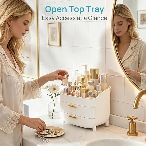 Vtopmart 3-Tier Skincare Makeup Organizer with Drawers for Vanity and Bathroom Countertop, Large Cosmetic Storage Box Case for Dresser, with Non-Slip Base thumbnail 3