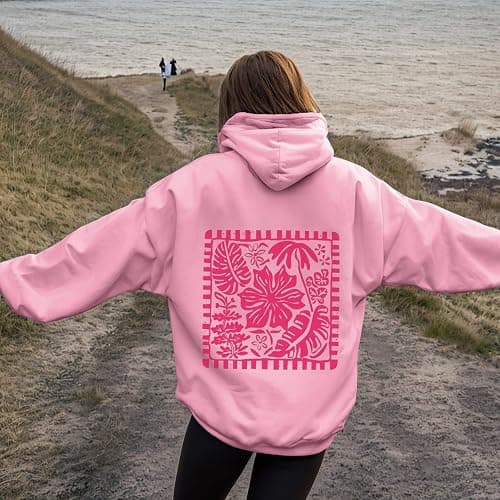 Palm Puff Hoodie for Women Teen Girls Beach Style Oversized Preppy Sweatshirt Y2K Cute Graphic Long Sleeve Tops with Pocket thumbnail 3