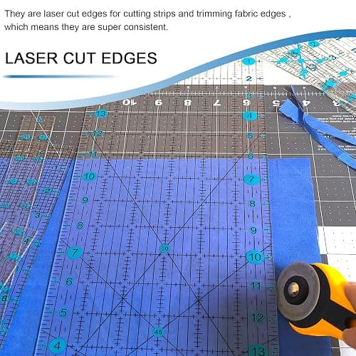 HLZC Quilting Ruler, Sewing Ruler, 8 Pack, Acrylic Quilting Templates(6"x17", 3"x17", 2"x16", 1.5"x12", 1"x12", 1"x6", 8"x3"), Non Slip Rings 25 Pieces, Sewing and Quilting Supplies - Clear/Blue thumbnail 5