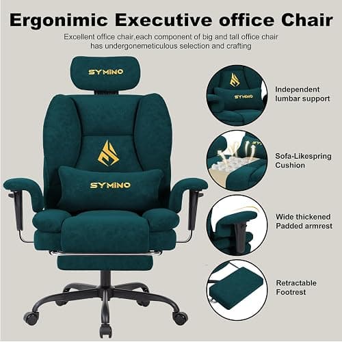Symino Gaming Chair with Footrest, Up/Down Armrests, Suede Fabric Ergonomic Office Chair, 155° Recline Computer Chair for Desk, Green thumbnail 4