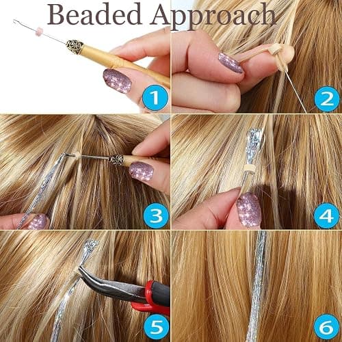 Celinebella Metallic Gold Hair Tinsel, 5 Bundles Full 48 Inch Length, Premium Soft Smooth Strands Heat Resistant for Casual Office Party Styling thumbnail 5