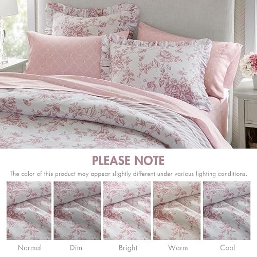 Madison Park Essentials Adele Pink Floral Queen Size Comforter Set – Vintage Bed in a Bag with Sheets, Reversible Ruffle Bedding, Elegant Gift for Her thumbnail 7