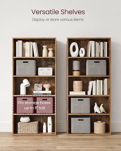 VASAGLE CUSTOS Collection - Bookshelf, 5-Tier Bookcase, Book Shelf, Open Storage Shelf, 9.4 x 23.6 x 52.8 Inches, for Living Room, Home Office, Dinning Room, Rustic Brown ULBC165X01 thumbnail 5