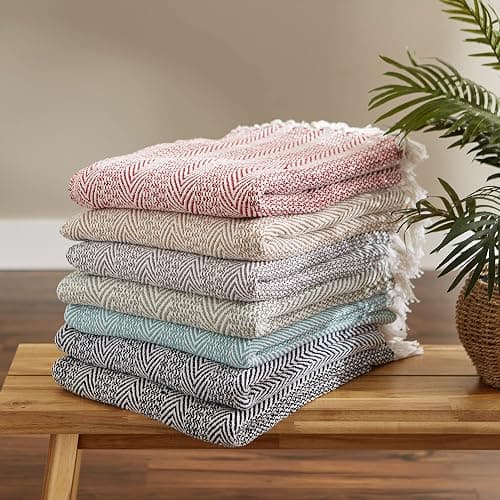 DII Herringbone Striped Collection Cotton Throw Blanket, 50x60, Stone thumbnail 7