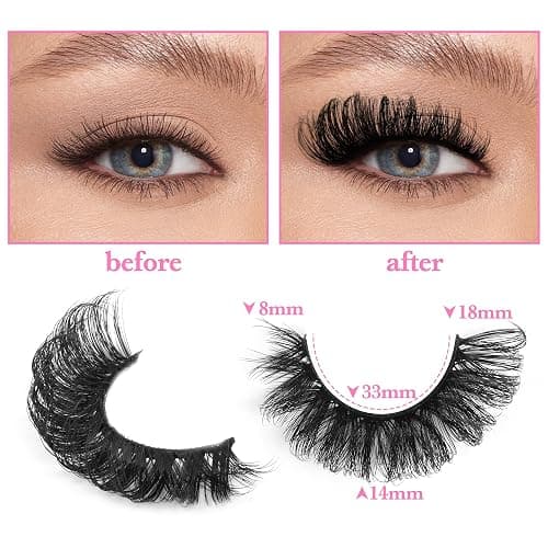 False Eyelashes Volume Russian Strip Lashes D-Curly Fake Eyelashes Extension Wispy Cat Eye Lashes Handmade Soft Reusable 14 Pairs Lashes Pack thumbnail 3