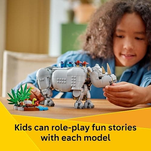 LEGO Creator 3 in 1 Wild Animals: Majestic Rhino - Building Toy for Boys & Girls, Ages 9+ - Gift for Easter Baskets - Kids Bedroom and Desk Decor - Build Rhino, Hippo, or Walrus - 31171 thumbnail 3
