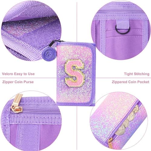 Luchike Kids Wallet for Little Girls - Toddler & Teen Girl Wallets with Initials, Coin Pocket & Magic Sticker - Purple thumbnail 4