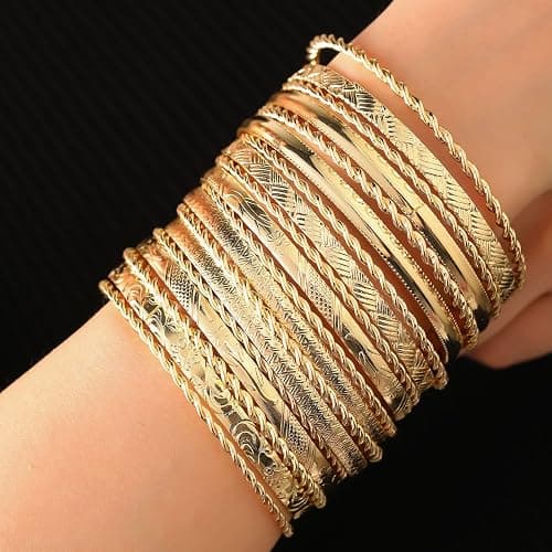 FUNOJOY Boho Bangle Bracelets for Women Multi Layer Stackable Textured Bracelets Boho Jewelrys Set for Women - 10~20Pcs thumbnail 2
