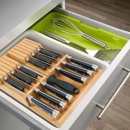 Utoplike in-Drawer Knife Block Bamboo Kitchen Knife Drawer Organizer, Handle Steak Knife Holder Without Knife, Fit for 12 Knives and 1 Sharpening Steel (Knives Not Included) thumbnail 6