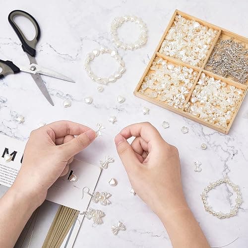 Juexica 500 Pcs ABS Imitation Pearl Beads Star Heart Bowknot Circle Flower White Aesthetic Beads for Jewelry Making Bracelets Necklaces Earrings Key Chains Accessories DIY Crafts(Classic Style) thumbnail 5