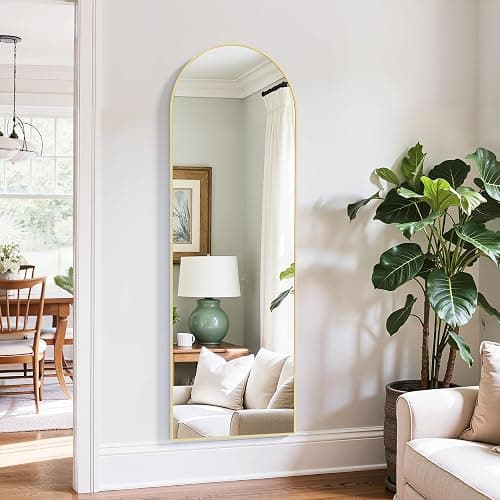 Simple Deluxe Arched Full Length Mirror, 64"×21" Large Floor Mirrors, for Wall Door Bedroom Bathroom Living Room (Gold) - Image 1
