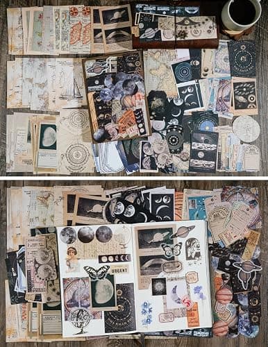 Knaid Vintage Scrapbook Supplies Pack (200 Pieces) for Witchy Junk Journal Bullet Journals Planners Space Moon Paper Stickers Craft Kits Collage (Celestial) thumbnail 7