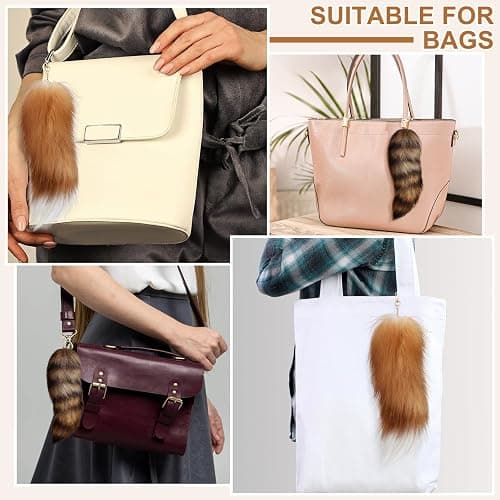 Ferreve Fluffy Fur Fox Tail Keychain Wolf Therian Tail Keychain for Party Cosplay Costume Keyring for Women 2 Sizes thumbnail 6
